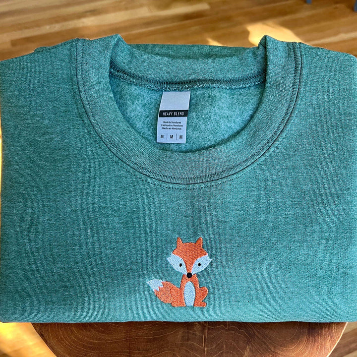 Embroidered Mini Fox Crewneck Unisex Sweatshirt, Heavy Blend Sweatshirt with Cute Fox