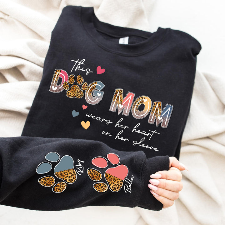 Custom Dog Mom Sweatshirt, This Dog Mom Wears Her Heart On Her Sleeve