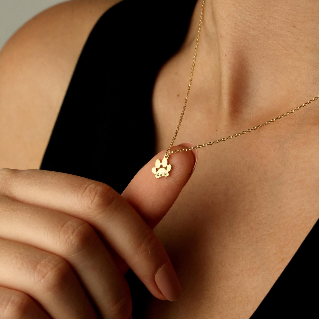 Personalized Tiny Dog Paw Print Name Necklace