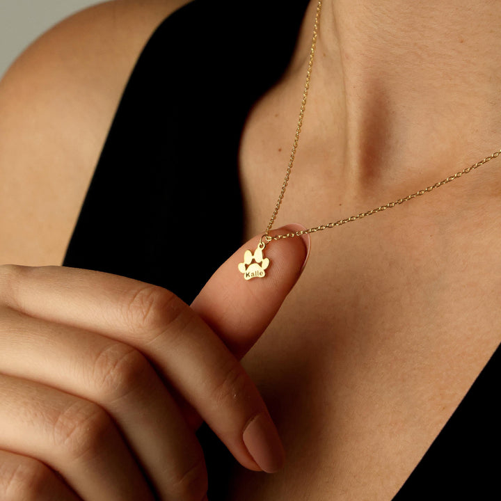 Personalized Tiny Dog Paw Print Name Necklace