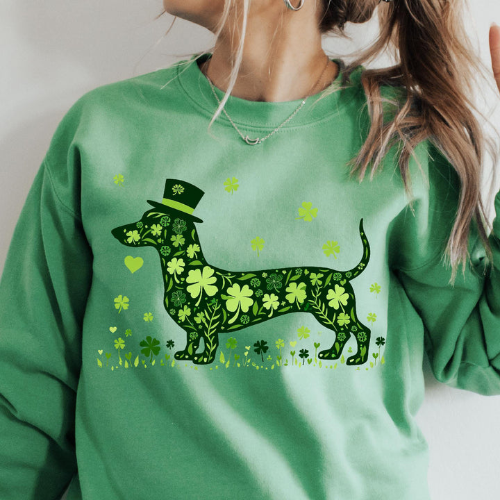 Shamrock Dog Irish Dachshund Clover Lucky Wiener Dog Lover  Sweatshirt
