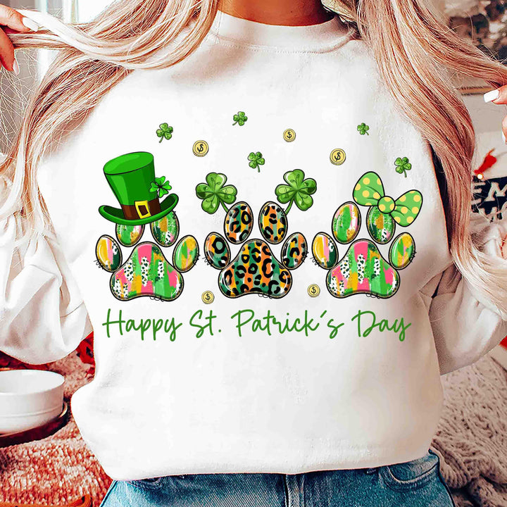 Dog Paw Print Shamrock Lover Gift St Patrick Sweatshirt
