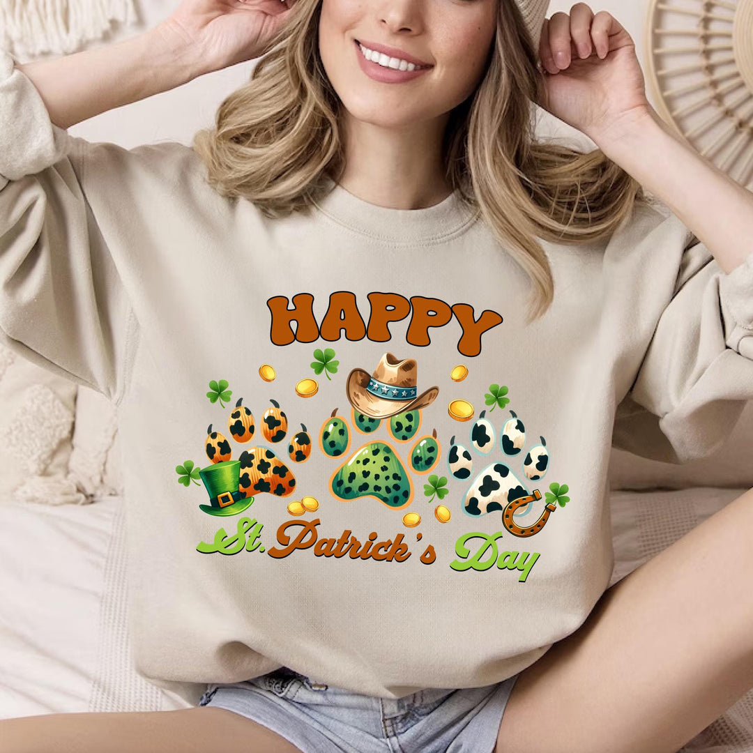 St. Patrick's Day Transfer, Happy Dog Paw Ready To Press, Lucky Full Color Sweatshirt