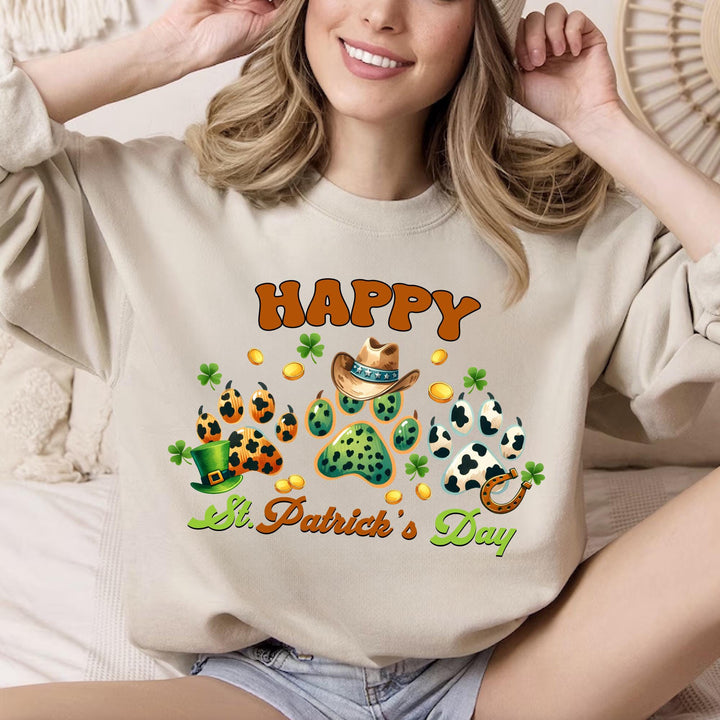 St. Patrick's Day Transfer, Happy Dog Paw Ready To Press, Lucky Full Color Sweatshirt