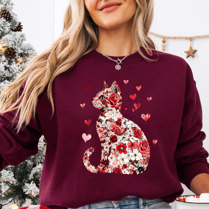 Floral Cat Valentine Sweater