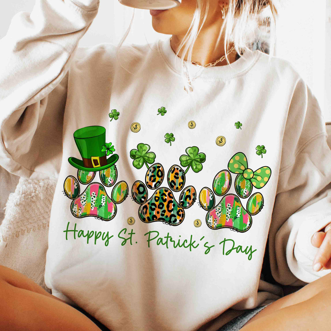 Dog Paw Print Shamrock Lover Gift St Patrick Sweatshirt