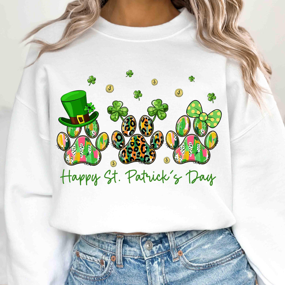 Dog Paw Print Shamrock Lover Gift St Patrick Sweatshirt