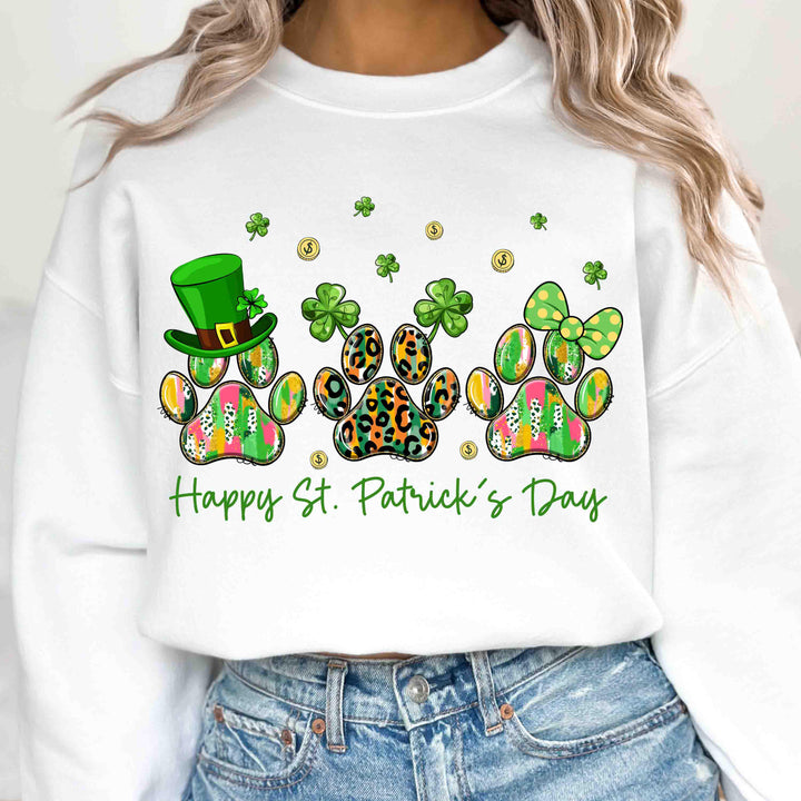 Dog Paw Print Shamrock Lover Gift St Patrick Sweatshirt