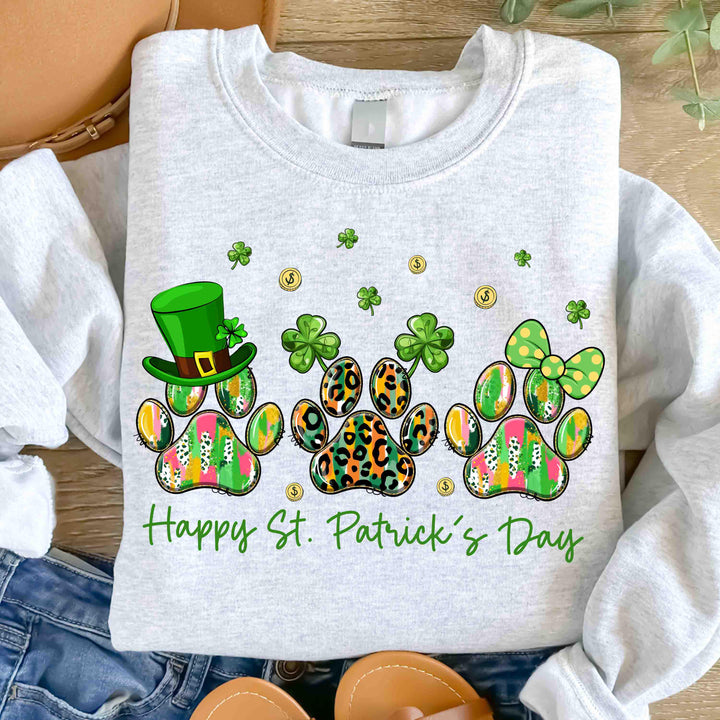 Dog Paw Print Shamrock Lover Gift St Patrick Sweatshirt