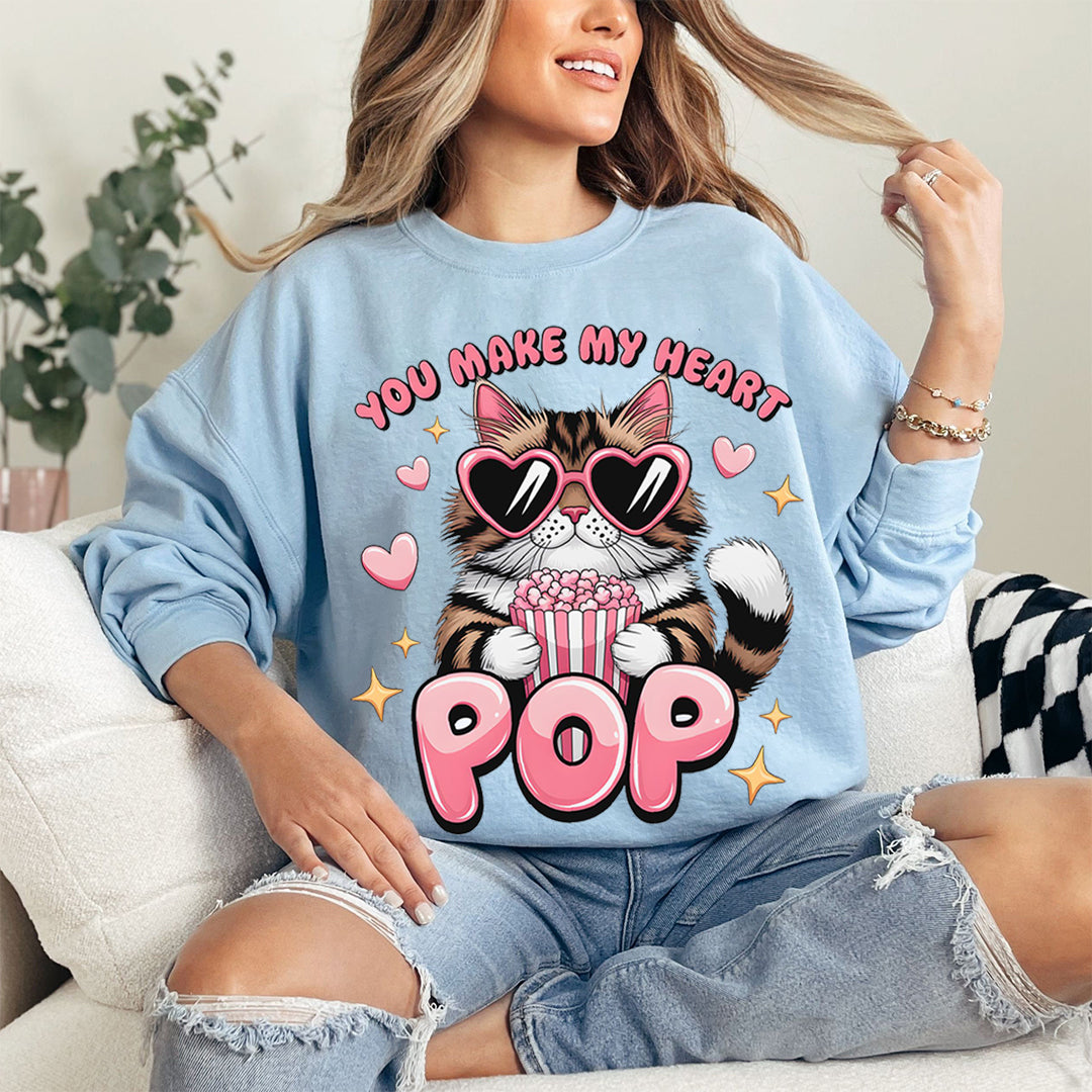 Du bringst mein Herz zum Knallen, Katzen-Valentinstag-Sweatshirt