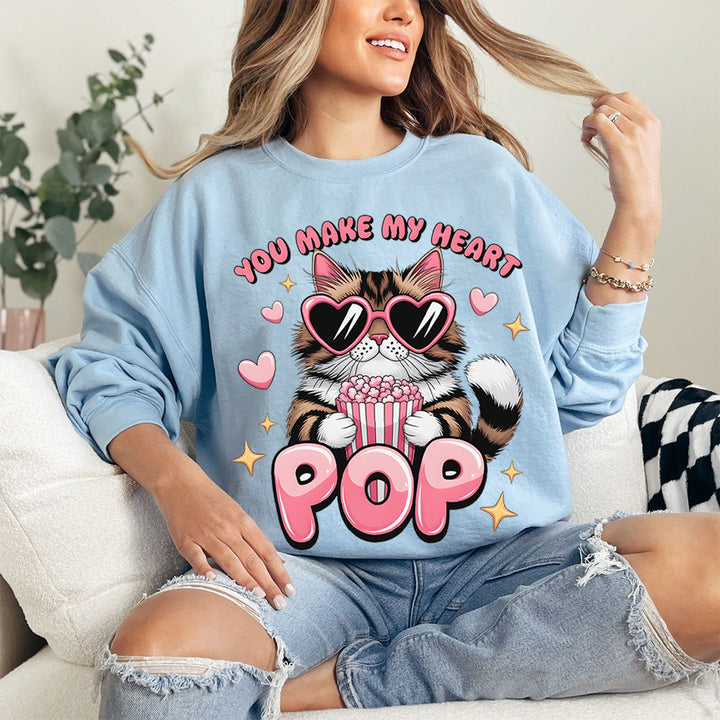 Du bringst mein Herz zum Knallen, Katzen-Valentinstag-Sweatshirt