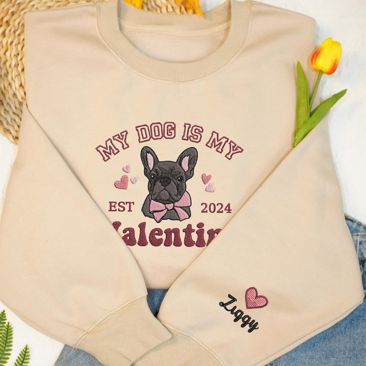 Custom Dog Face Portrait Valentines Embroidered Sweatshirt