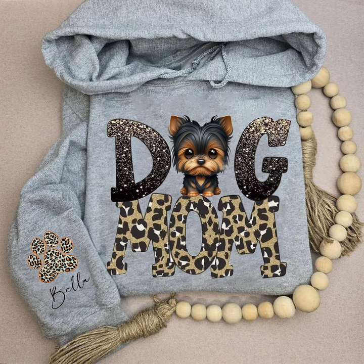 Custom sparkly leopard print dog mom hoodie